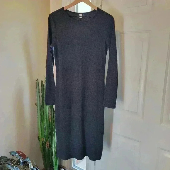 Old Navy Dresses & Skirts - NWT Old Navy Bodycon Grey Ribbed Calf Length Longsleeve Cozy Dress, Size M Tall
